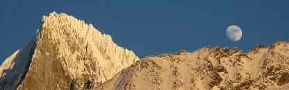 Chamonix mountains at night, moon setting 