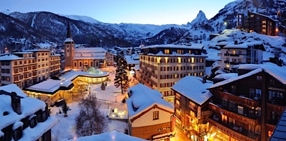zermatt town centre at night by the lights