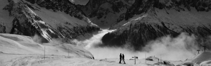 chamonix ski piste black and white shot